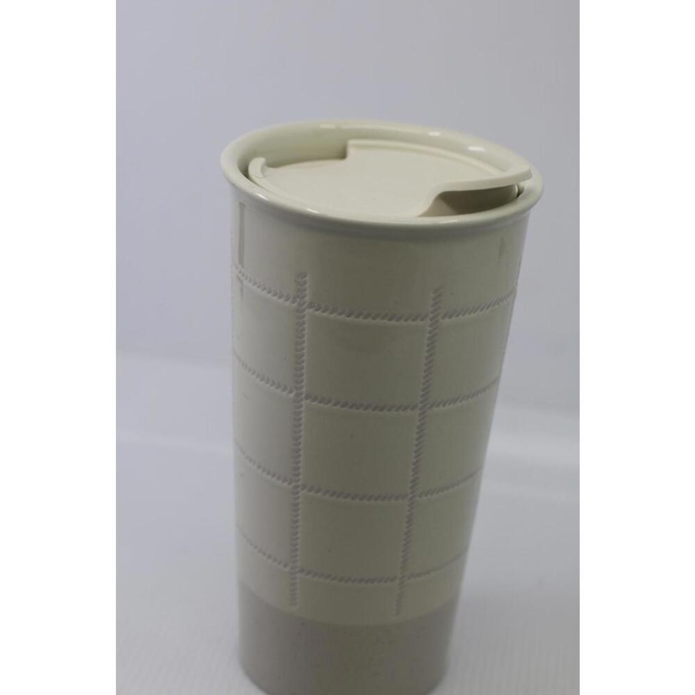 Life at Home Ceramic Travel Mug with Lid Gray Speckled Vintage Style